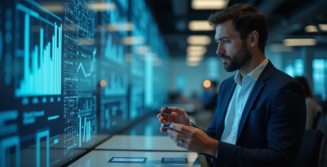 Financial analyst reviewing cost analysis charts for manufacturing decisions