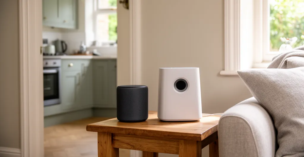 Multiple connected home devices working together in British living space