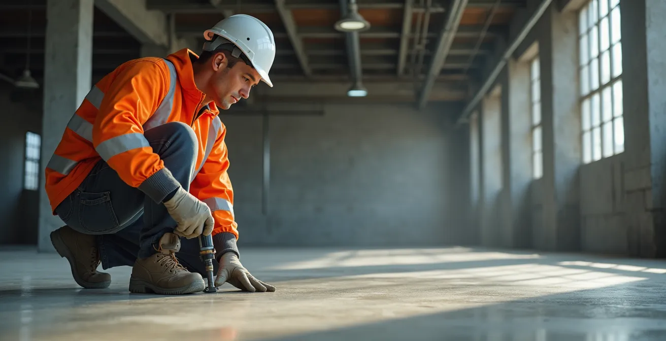 Industrial concrete floor reinforcement work showing modern strengthening techniques