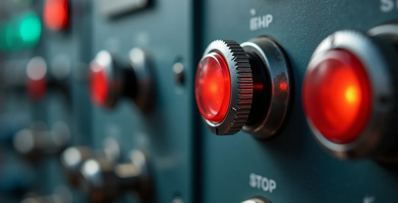 Macro photograph of industrial control panel showing button textures and ergonomic layout