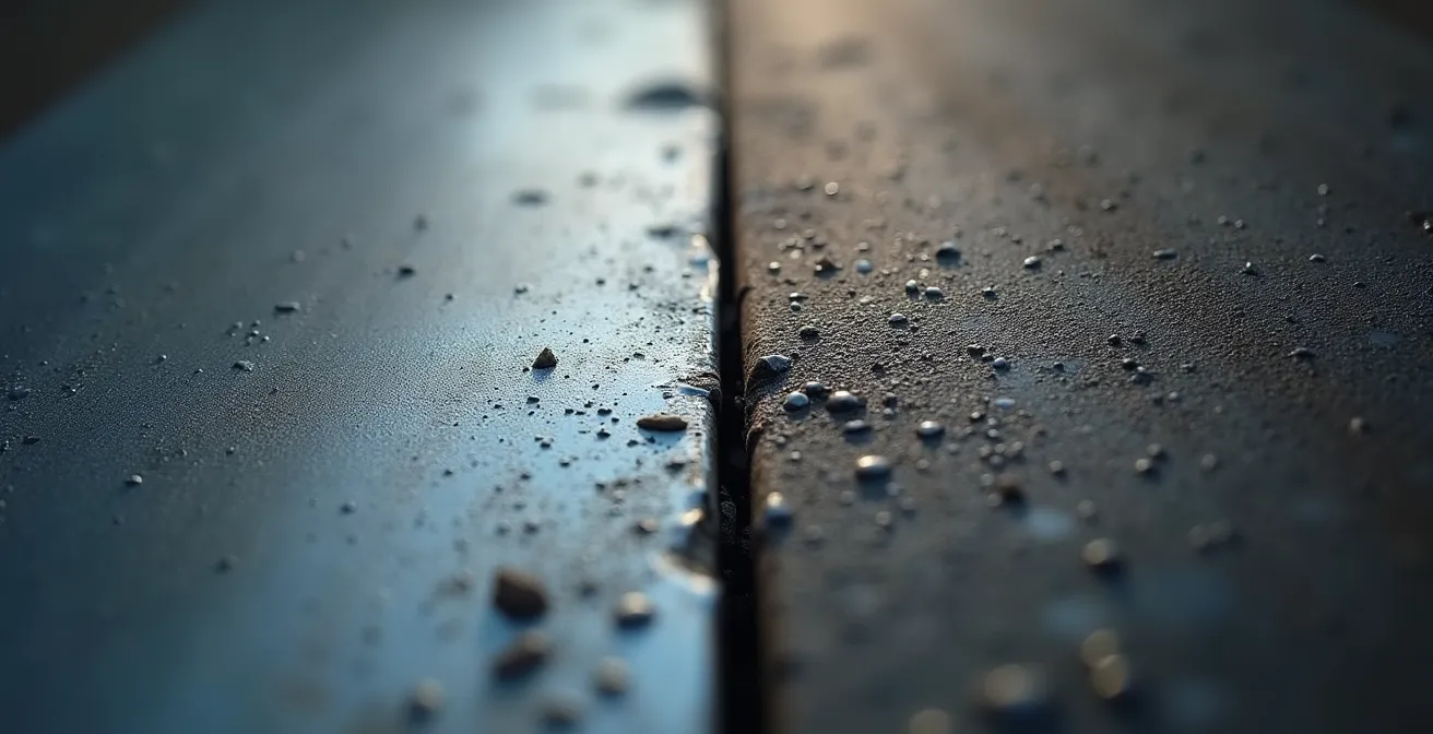 Extreme close-up of metal surface showing material quality differences