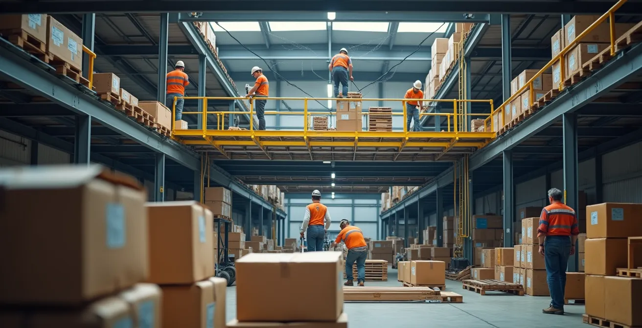 Phased installation of modular mezzanine system in active warehouse