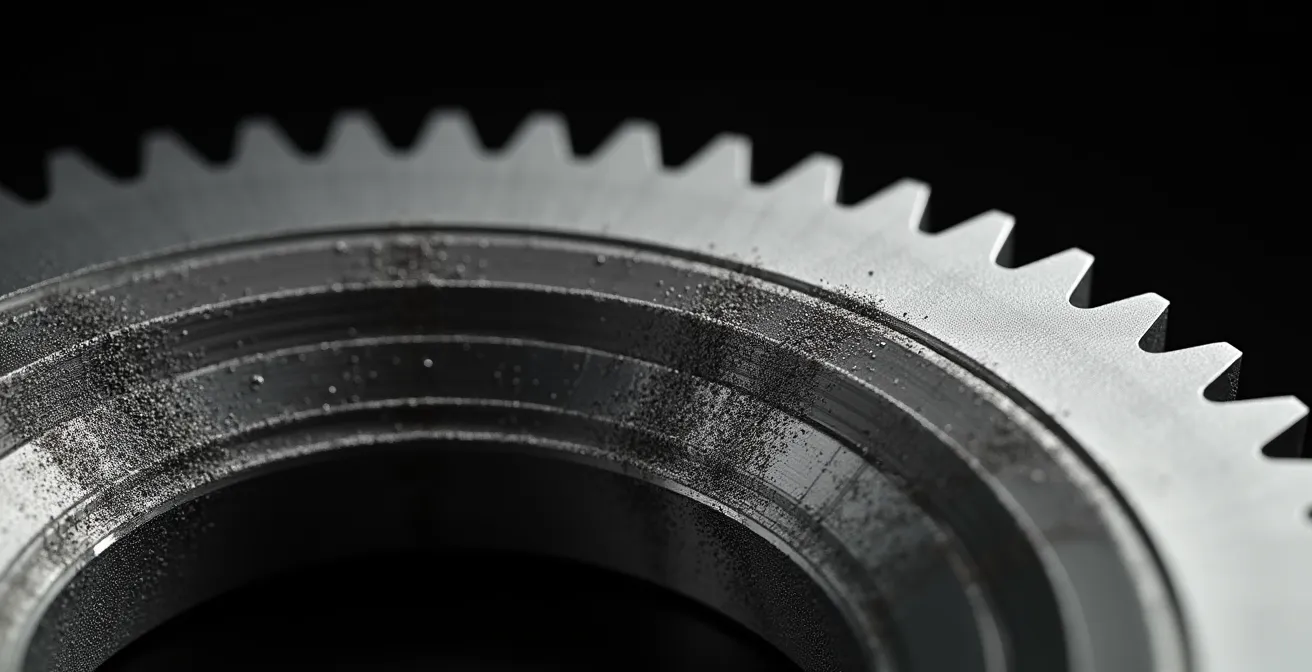 Cross-sectional view of nitrided gear tooth showing case depth layers