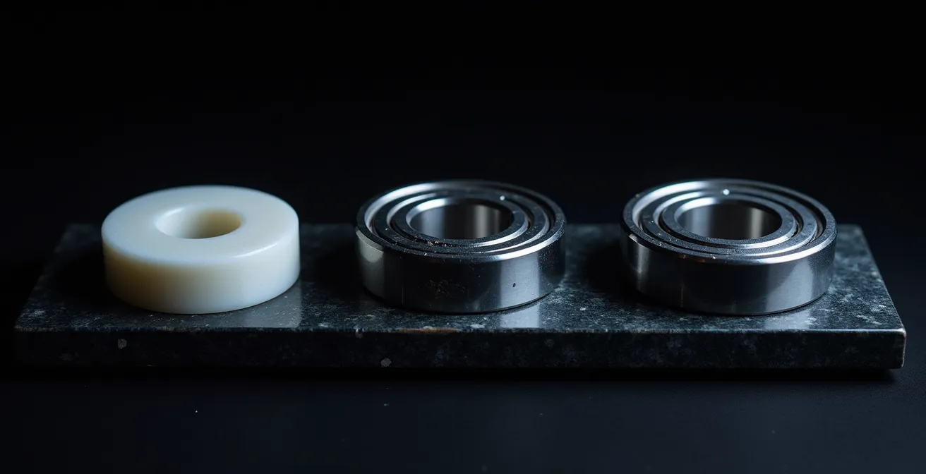 Cross-section view of high-precision spindle showing internal bearings and wear patterns