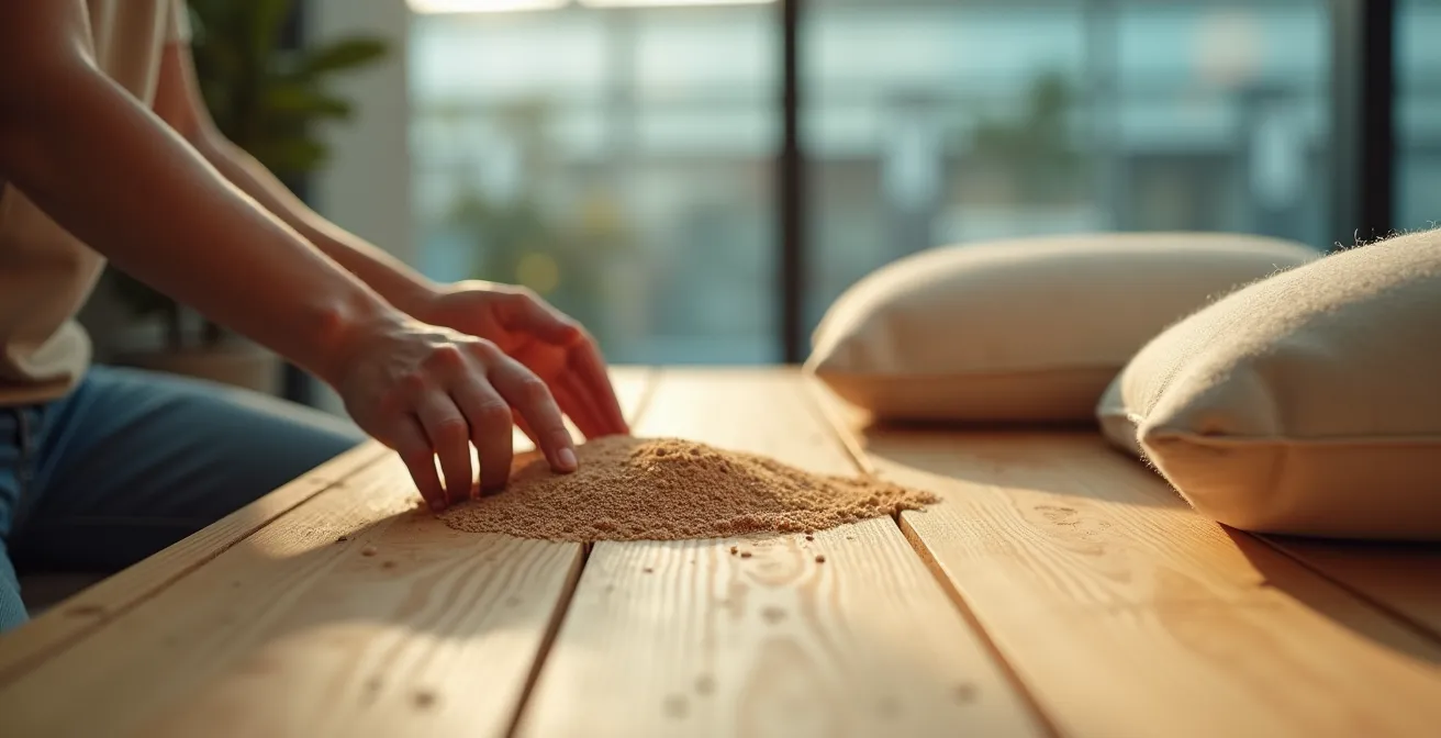A calming sensory reset zone in an industrial setting with soft lighting and textured surfaces