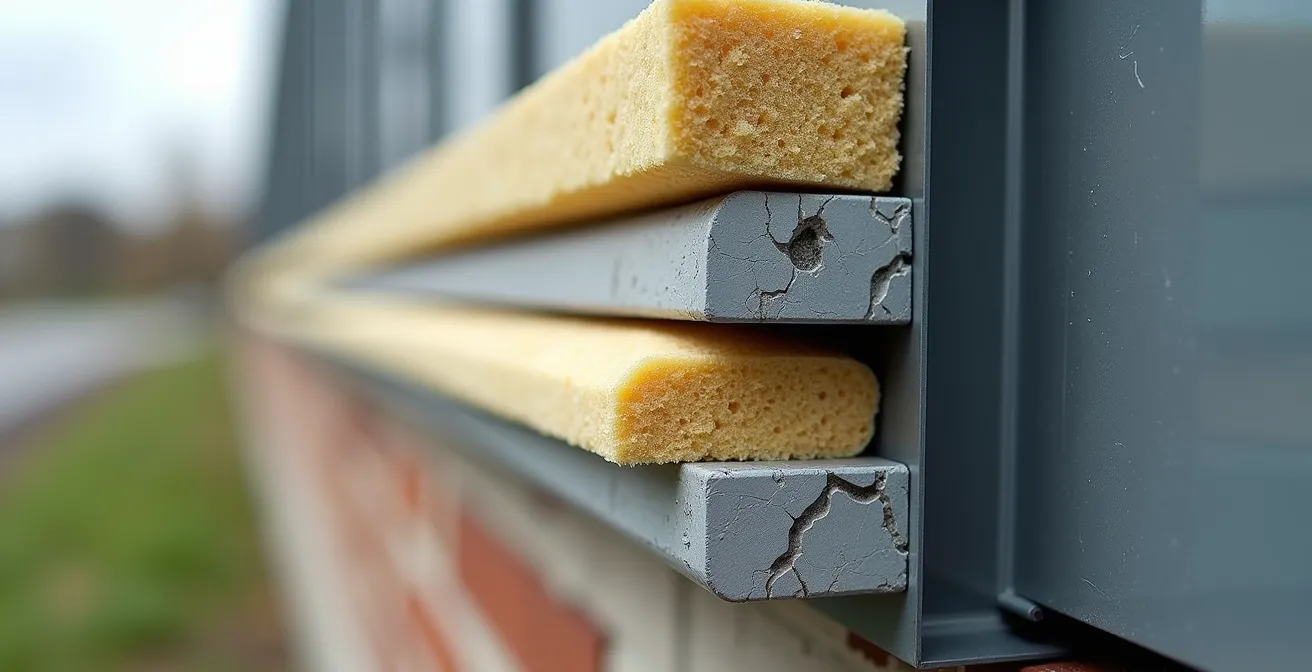 Detailed cross-section showing thermal break at facade-to-foundation junction