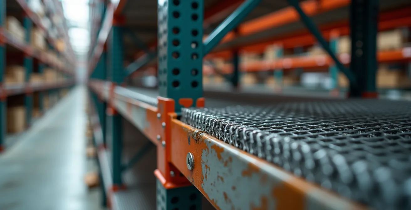 Macro shot of industrial vertical storage system components showing detailed textures